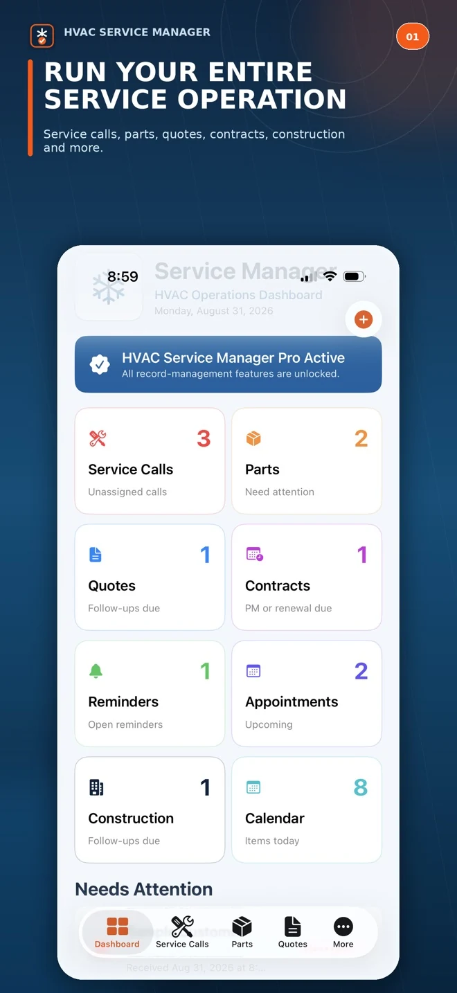 HVAC Service Manager app screen 1