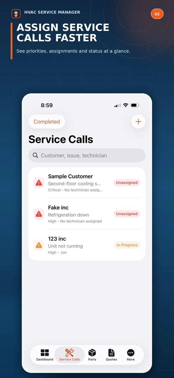HVAC Service Manager app screen 2