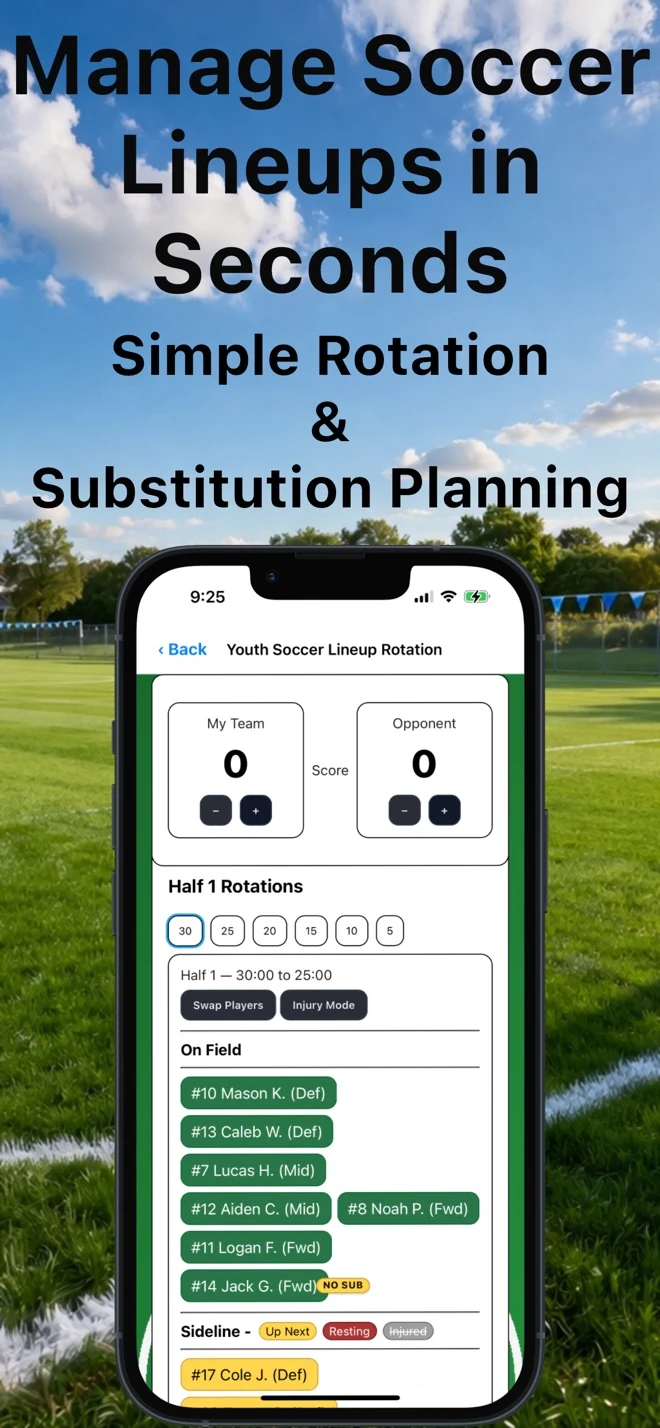 Youth Soccer Lineup Rotation app screen 1