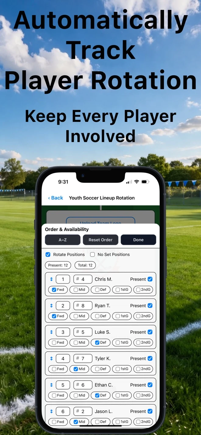 Youth Soccer Lineup Rotation app screen 2