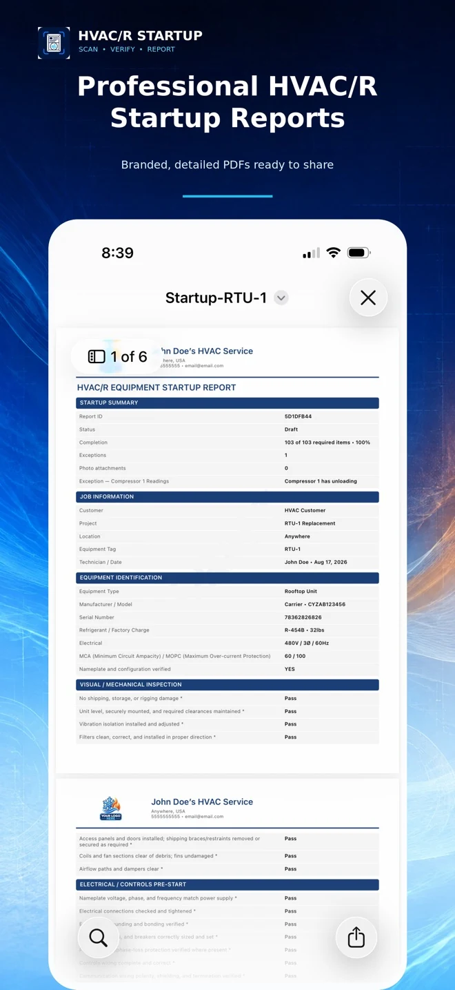 HVAC Startup Checklist app screen 1