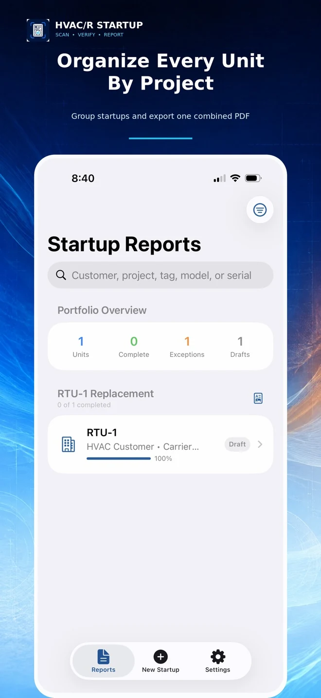 HVAC Startup Checklist app screen 2