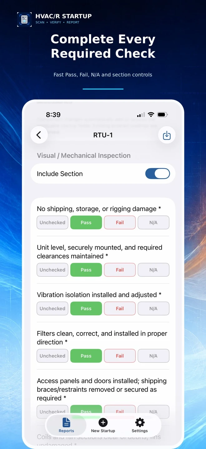 HVAC Startup Checklist app screen 3