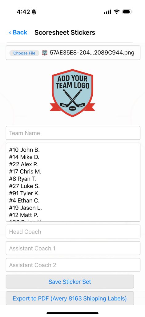 hockey scoresheet sticker app